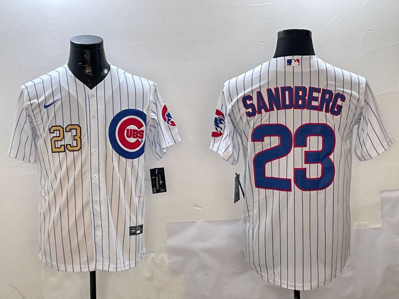 Men Chicago Cubs #23 Sandberg White Stripe Game 2025 Nike MLB Jersey style 2->chicago cubs->MLB Jersey